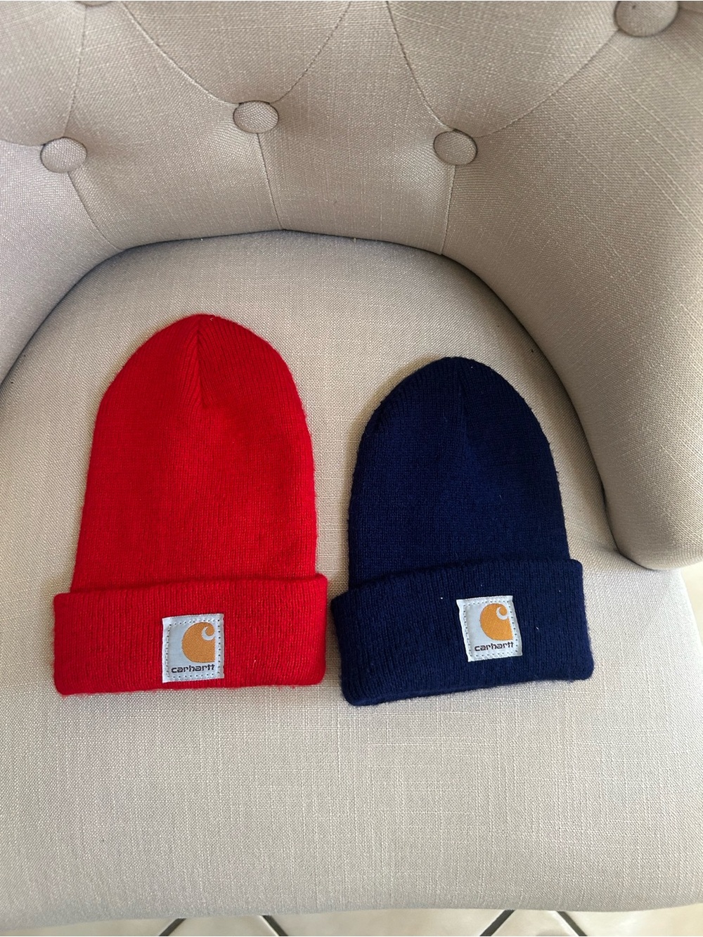 Carhartt Kids Knit Beanies in Red and Navy